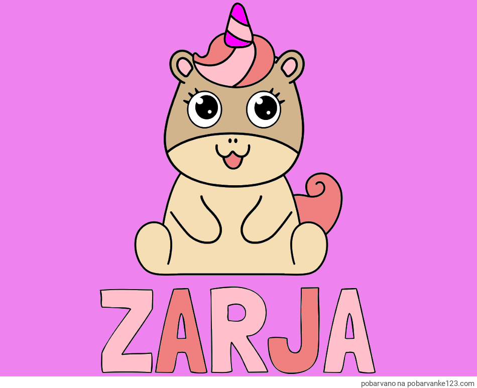 POBARVANA POBARVANKA - Pobarvanka imena ZARJA in pobarvanka čudovitega samoroga Unicorn