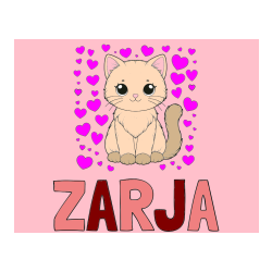 POBARVANA POBARVANKA - Pobarvanka imena ZARJA in pobarvanka ljubke mucke obdane s srčki