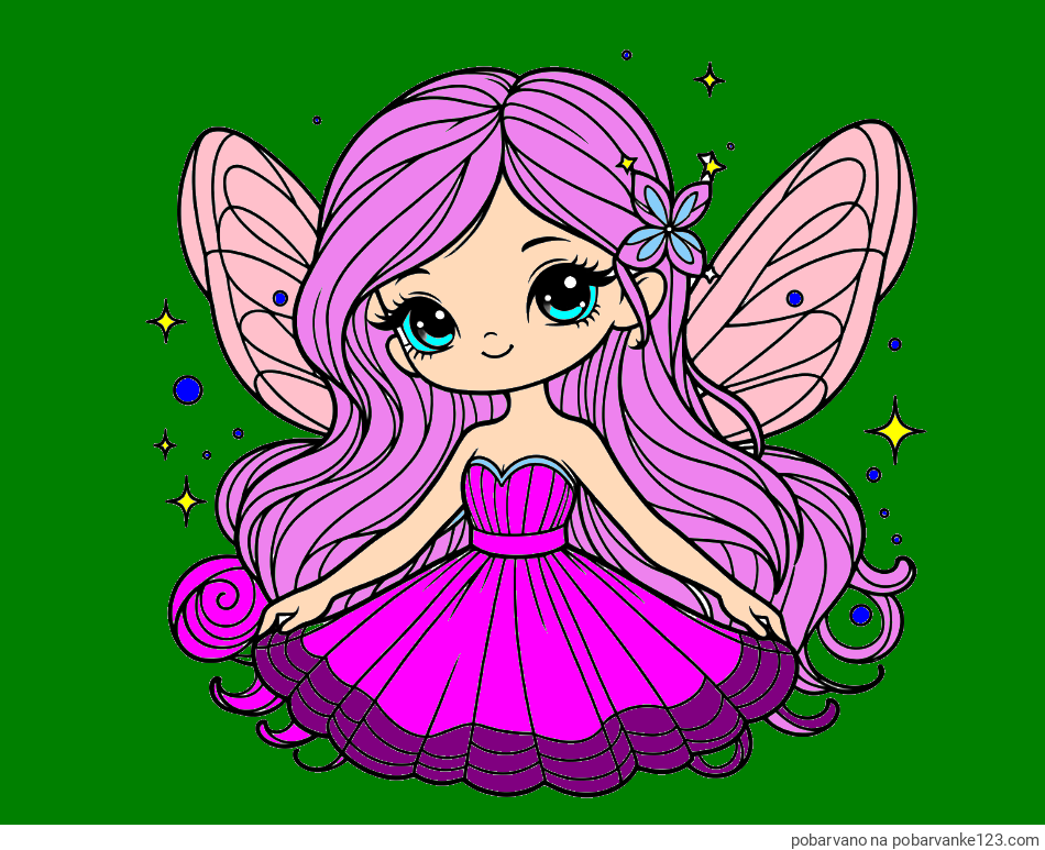 POBARVANA POBARVANKA - Pobarvanka ljubke in nasmejane čarobne vile