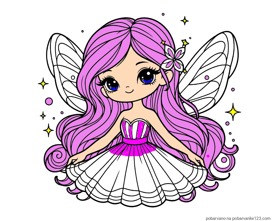 POBARVANA POBARVANKA - Pobarvanka ljubke in nasmejane čarobne vile