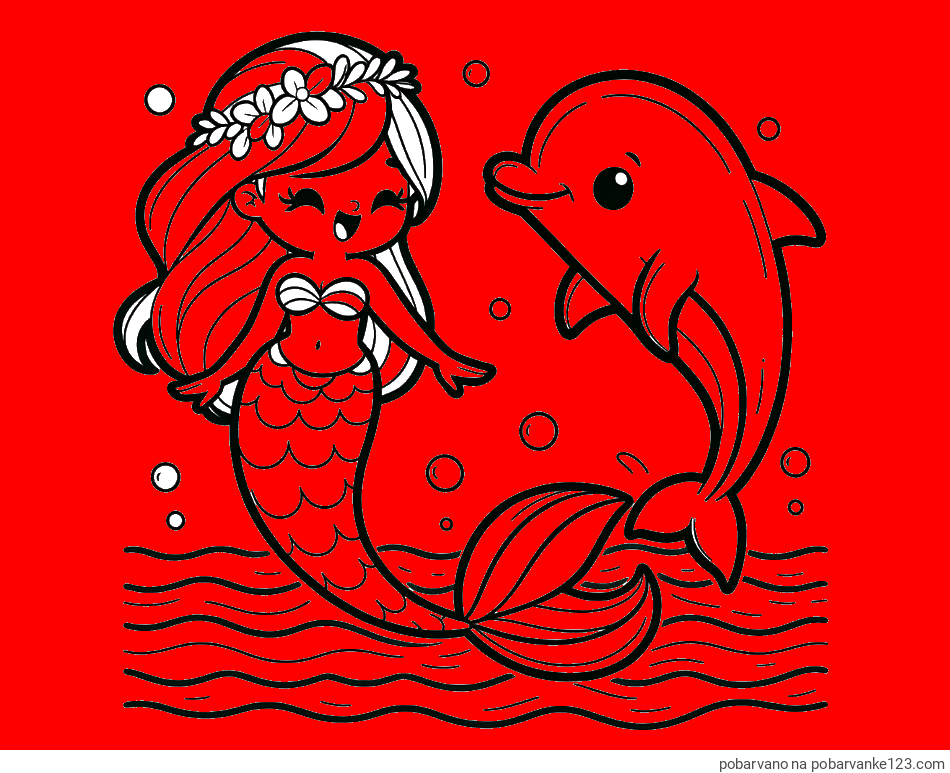 POBARVANA POBARVANKA - Pobarvanka ljubke morske deklice, ki pleše z delfinom