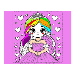 Pobarvana pobarvanka - Pobarvanka ljubke princese obdane s srčki