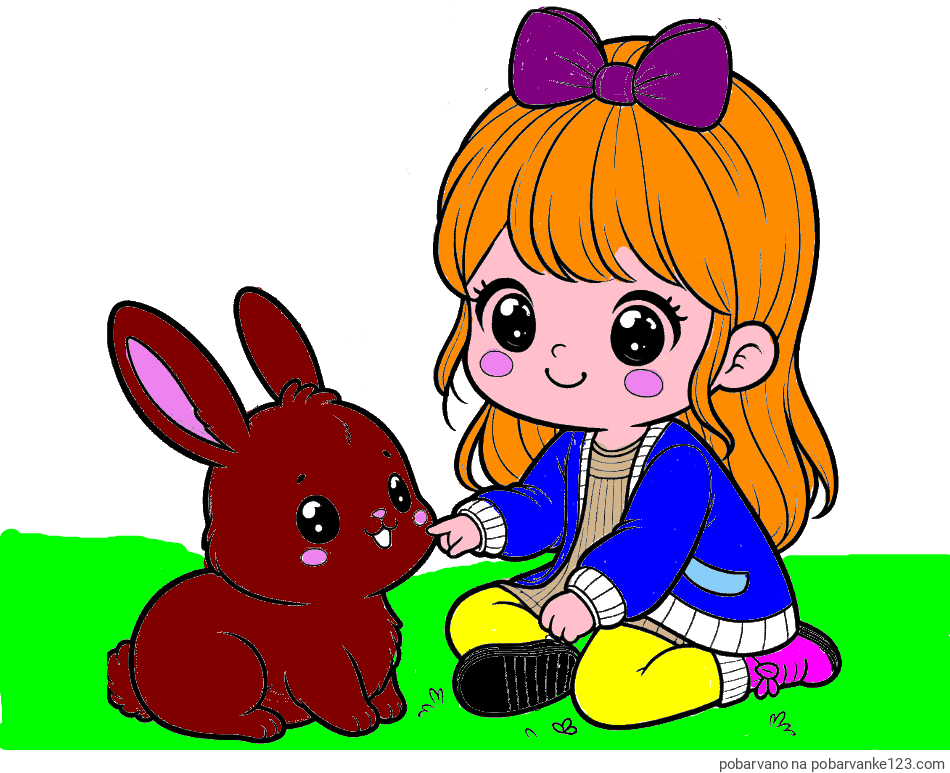 POBARVANA POBARVANKA - Pobarvanka ljubke punčke, ki se igra z zajčkom