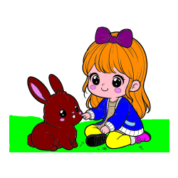 Pobarvana pobarvanka - Pobarvanka ljubke punčke, ki se igra z zajčkom