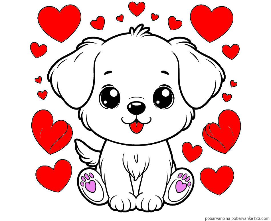 POBARVANA POBARVANKA - Pobarvanka ljubkega kužka obdanega s srčki