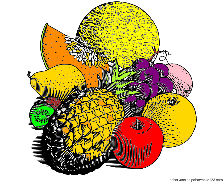 POBARVANA POBARVANKA - Pobarvanka sadja (ananas, melona, jabolka, kivi, grozdje, pomaranča...)