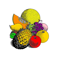 Pobarvana pobarvanka - Pobarvanka sadja (ananas, melona, jabolka, kivi, grozdje, pomaranča...)