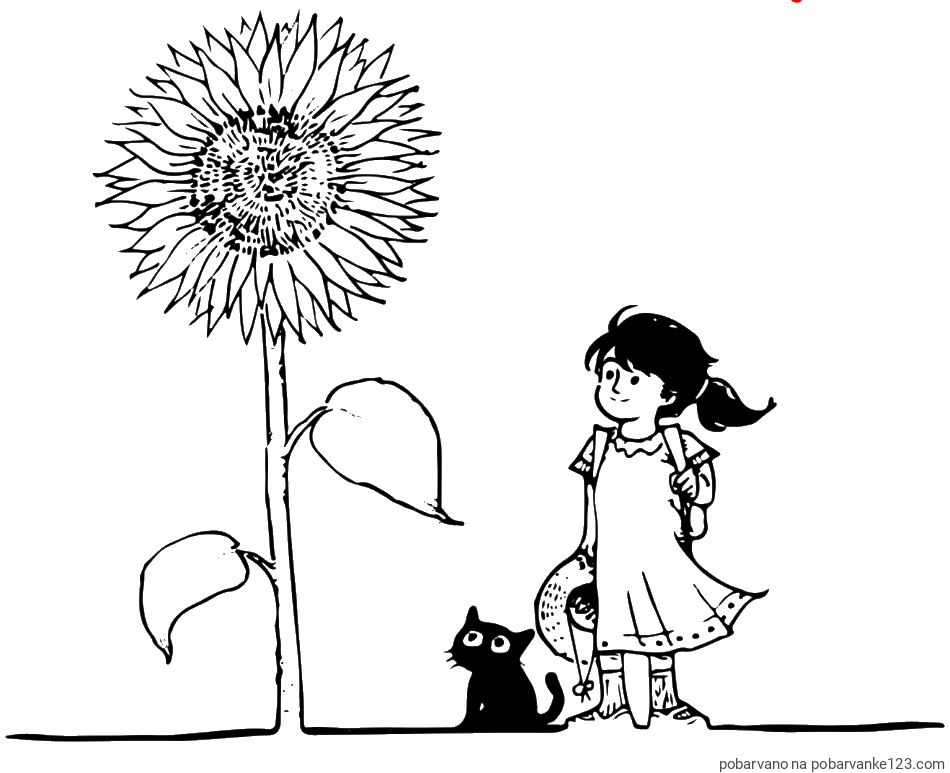 POBARVANA POBARVANKA - Pobarvanka velike sončnice, deklice in ljubkega mačka