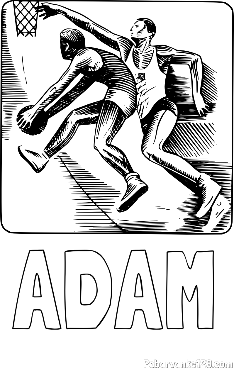 Pobarvanka imena ADAM in pobarvanka dveh košarkarjev med igro