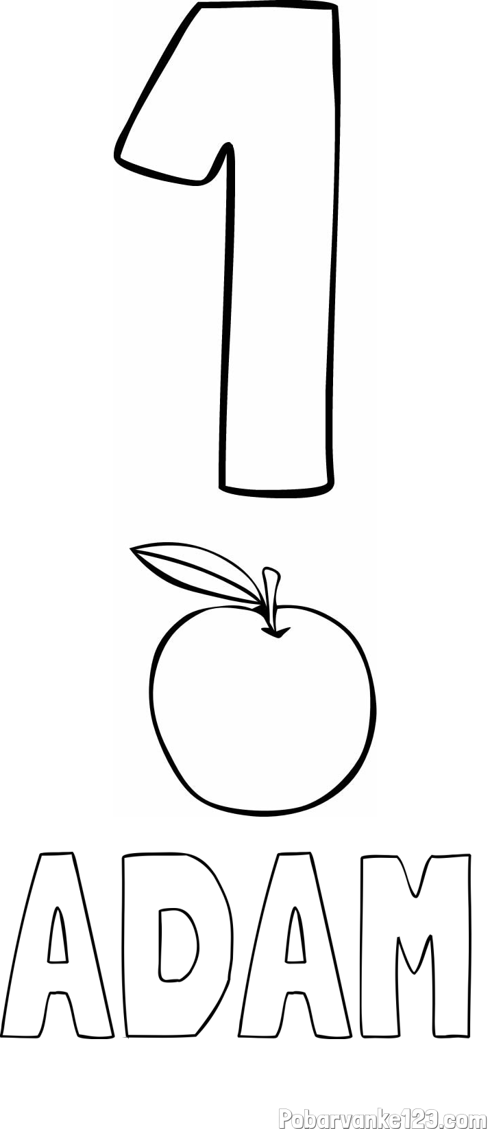 Pobarvanka imena ADAM in pobarvanka števila 1 s slikovnim prikazom
