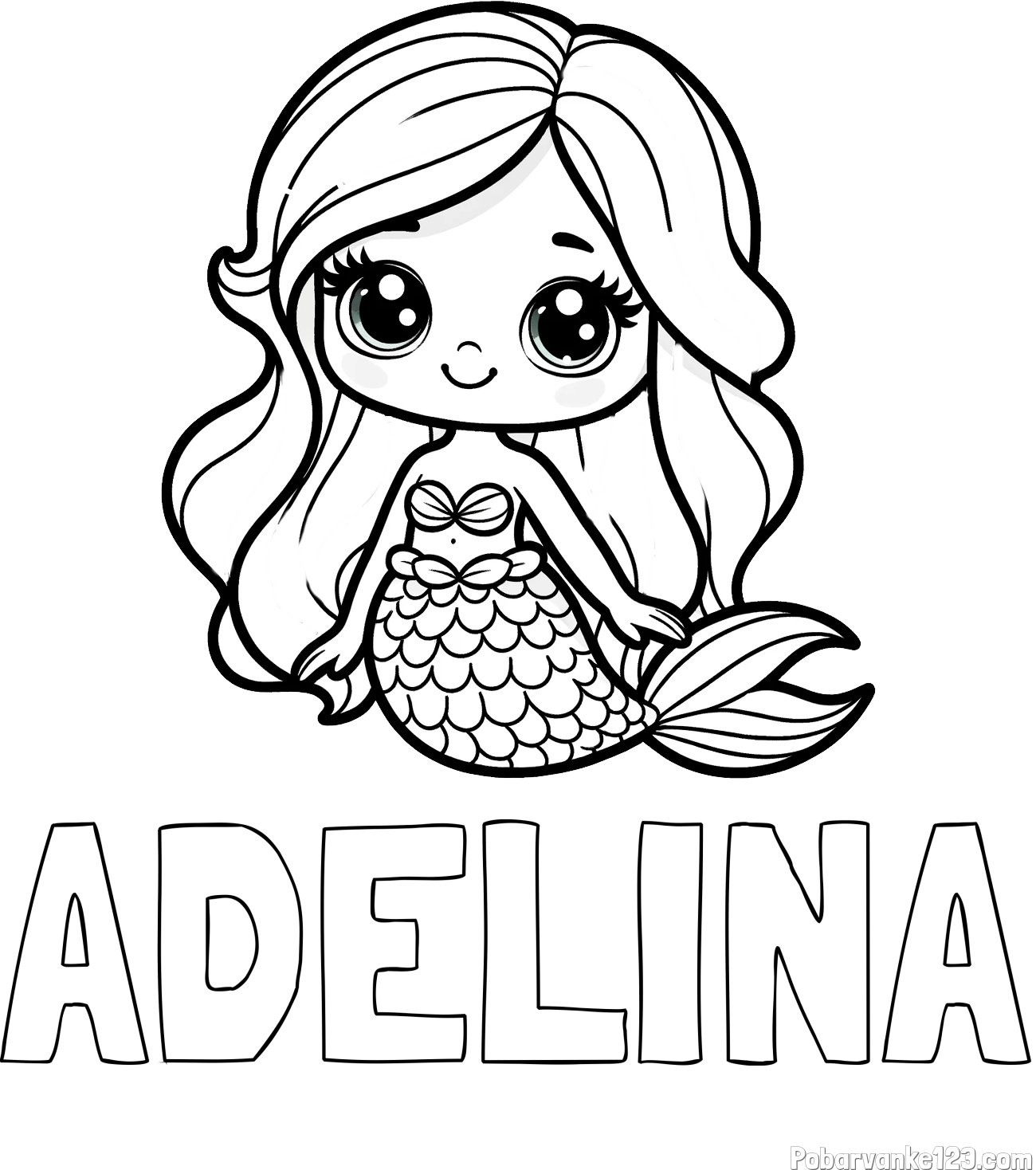 Pobarvanka imena ADELINA in pobarvanka prikupne morske deklice