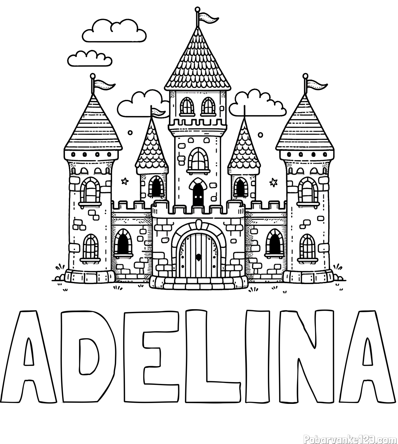 Pobarvanka imena ADELINA in pobarvnaka velikega gradu