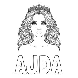 Online izdelana pobarvanka - Pobarvanka imena AJDA in pobarvanka prikupne princeske