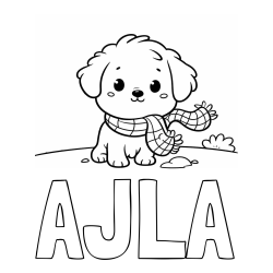 Online izdelana pobarvanka - Pobarvanka imena AJLA in pobarvanka prikupnega psička
