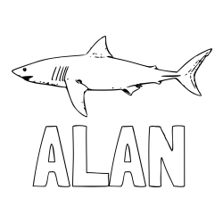 Online izdelana pobarvanka - Pobarvanka imena ALAN in pobarvanka morskega psa