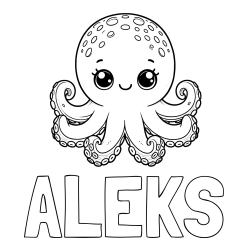 Online izdelana pobarvanka - Pobarvanka imena ALEKS in otroška pobarvanka ljubke hobotnice