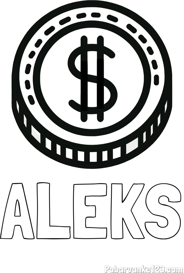 Pobarvanka imena ALEKS in pobarvanka kovanca - USD (ameriški dolar)