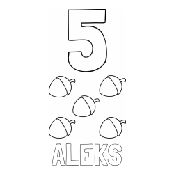 Online izdelana pobarvanka - Pobarvanka imena ALEKS in pobarvanka števila 5 s slikovnim prikazom