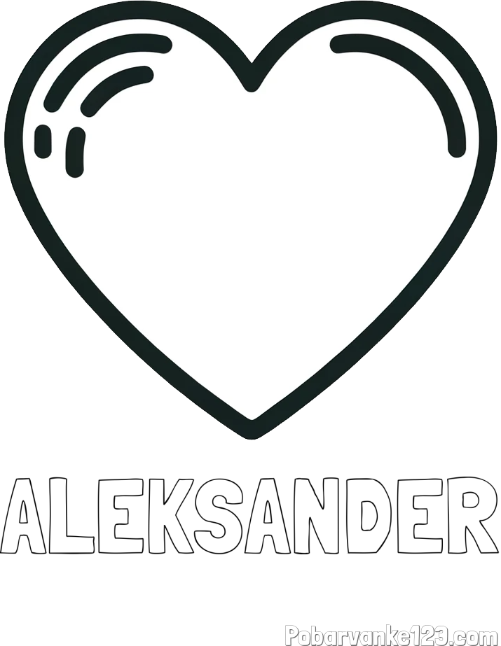 Pobarvanka imena ALEKSANDER in pobarvanka lepega srčka