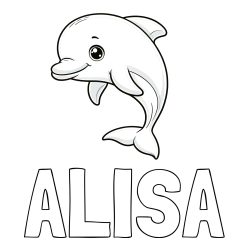 Online izdelana pobarvanka - Pobarvanka imena ALISA in otroška pobarvanka ljubkega delfina