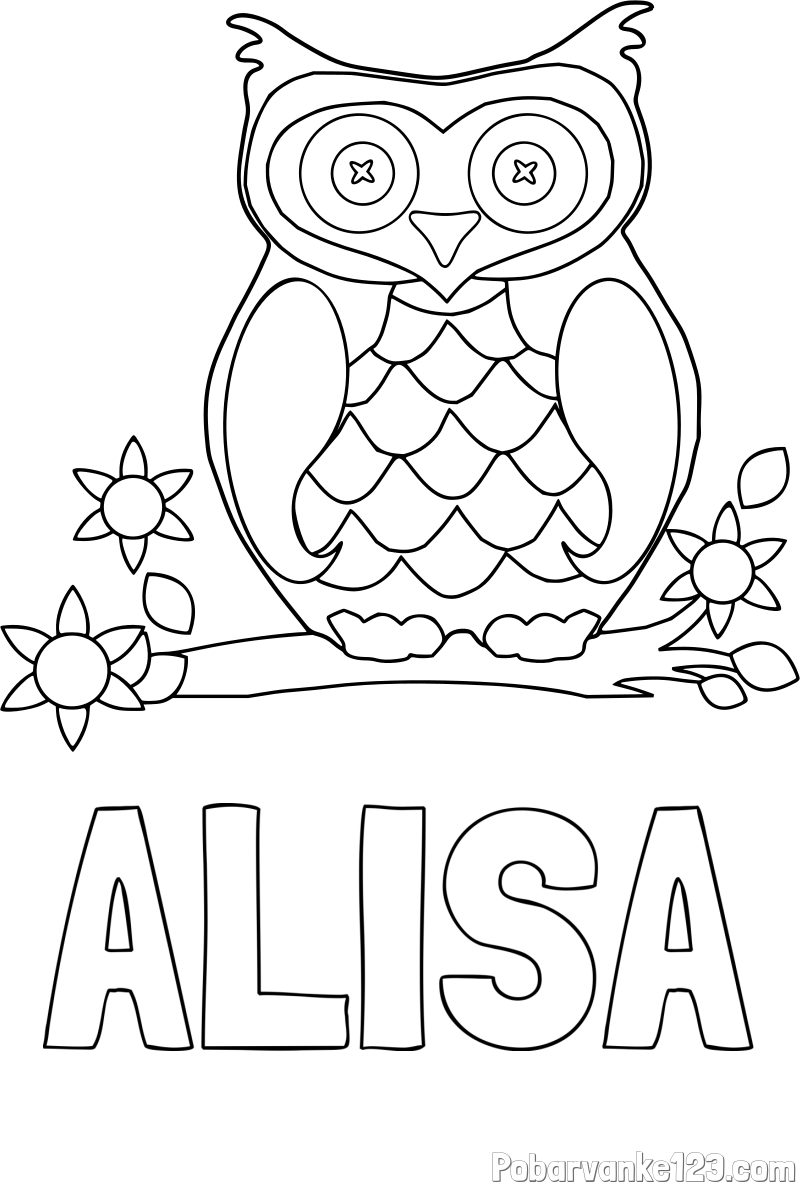 Pobarvanka imena ALISA in pobarvanka sove