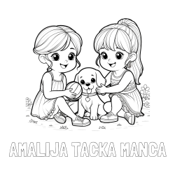 Online izdelana pobarvanka - Pobarvanka imena AMALIJA TACKA MANCA in pobarvanka prijateljic s kužkom