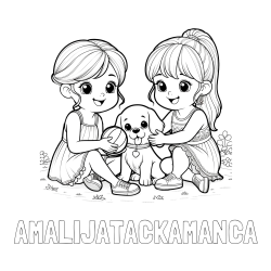 Online izdelana pobarvanka - Pobarvanka imena AMALIJATACKAMANCA in pobarvanka prijateljic s kužkom