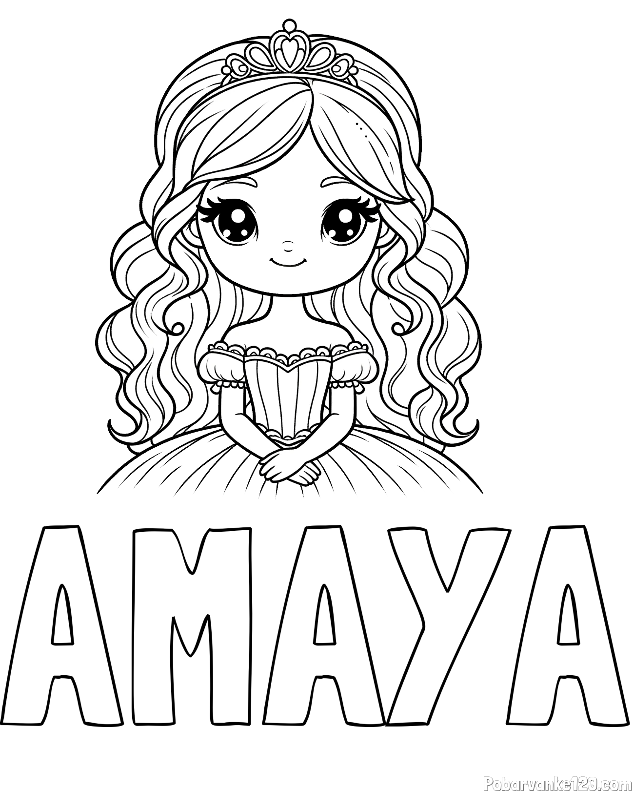 Pobarvanka imena AMAYA in pobarvanka ljubke princese