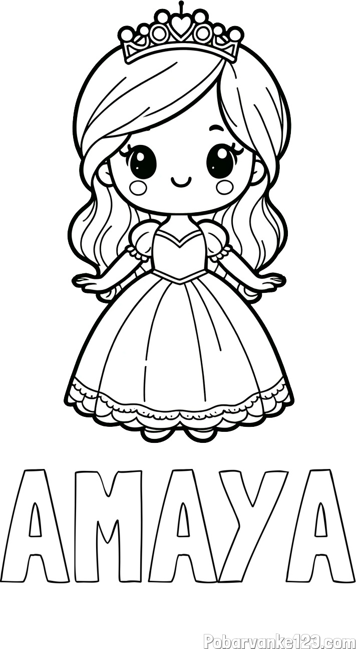 Pobarvanka imena AMAYA in pobarvanka ljubke princeske