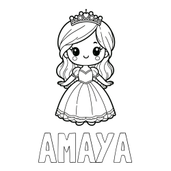 Online izdelana pobarvanka - Pobarvanka imena AMAYA in pobarvanka ljubke princeske