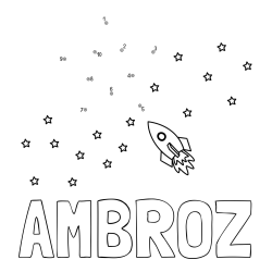 Online izdelana pobarvanka - Pobarvanka imena AMBROŽ in pobarvanka poveži številke - vesoljska tematika