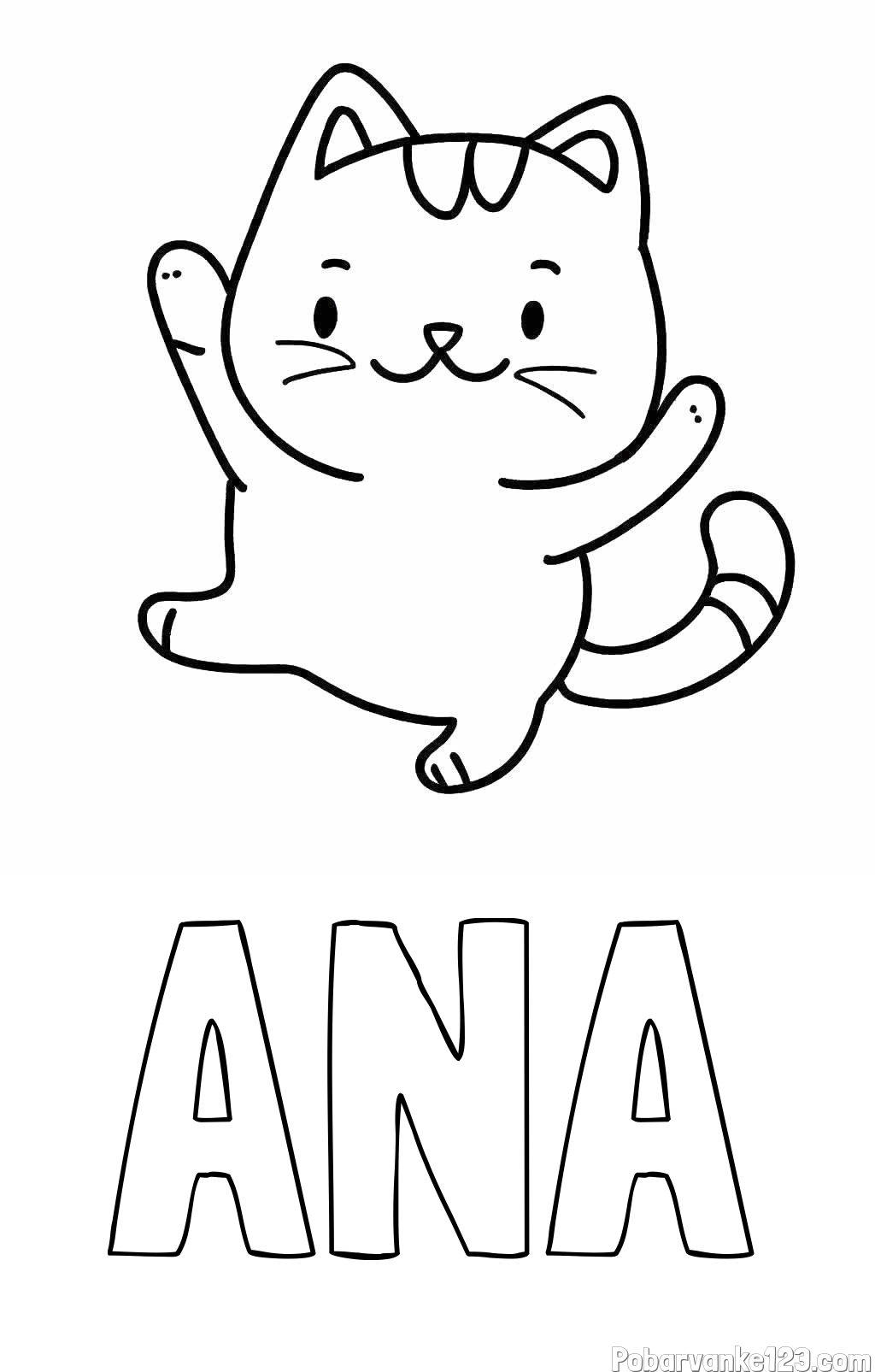 Pobarvanka imena ANA in pobarvanka razigrane mačke