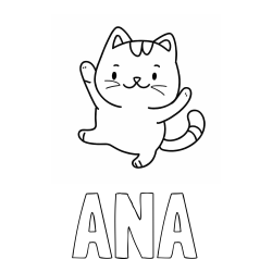 Online izdelana pobarvanka - Pobarvanka imena ANA in pobarvanka razigrane mačke