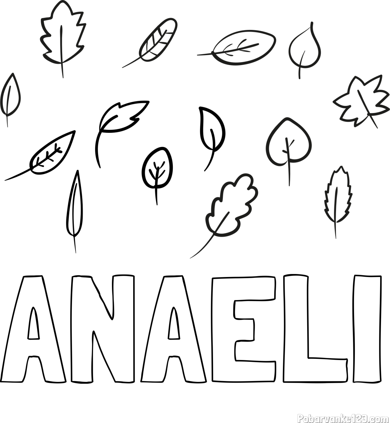 Pobarvanka imena ANAELI in otroška pobarvanka listja