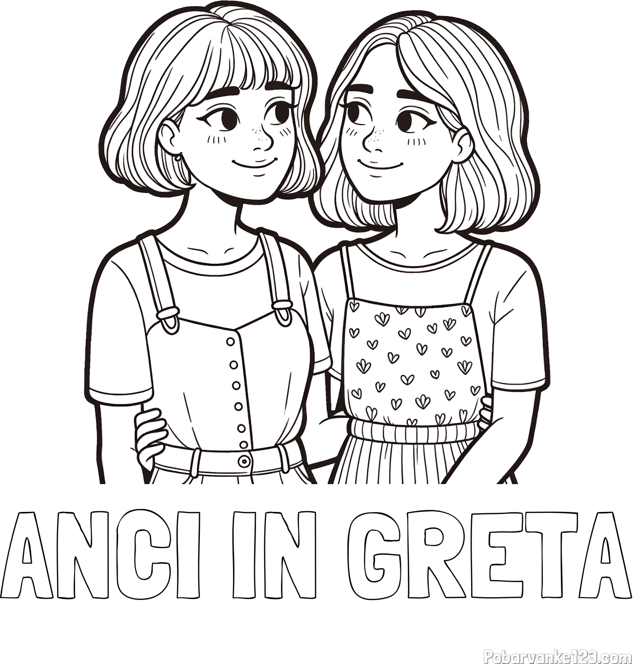 Pobarvanka imena ANČI IN GRETA in pobarvanka dveh najboljših prijateljic
