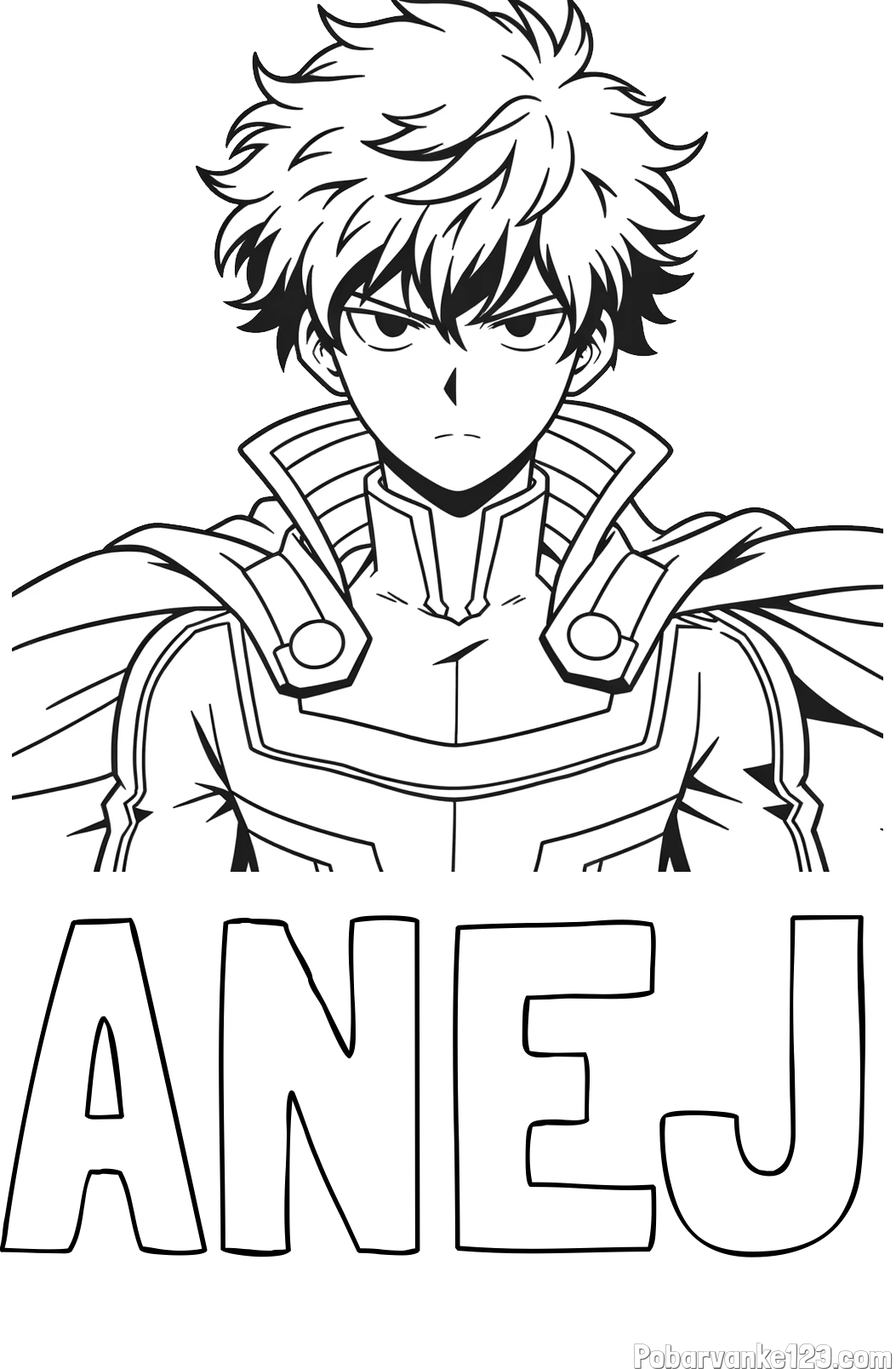 Pobarvanka imena ANEJ in pobarvanka junaka v anime slogu