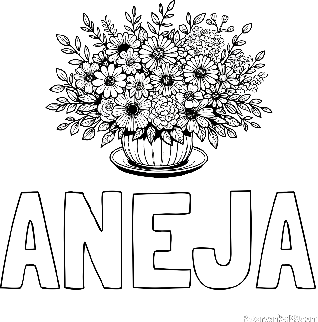 Pobarvanka imena ANEJA in pobarvanka velikega šopka rož