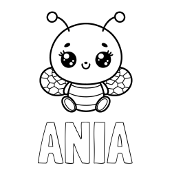 Online izdelana pobarvanka - Pobarvanka imena ANIA in otroška pobarvanka ljubke čebele