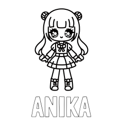 Online izdelana pobarvanka - Pobarvanka imena ANIKA in otroška pobarvanka punčke v anime slogu