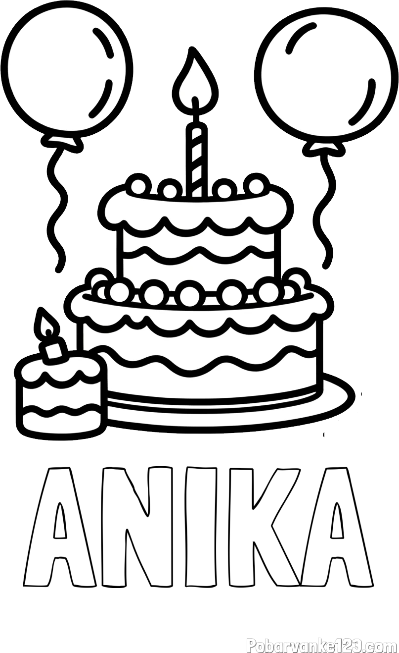 Pobarvanka imena ANIKA in pobarvanka velike rojstnodnevne torte