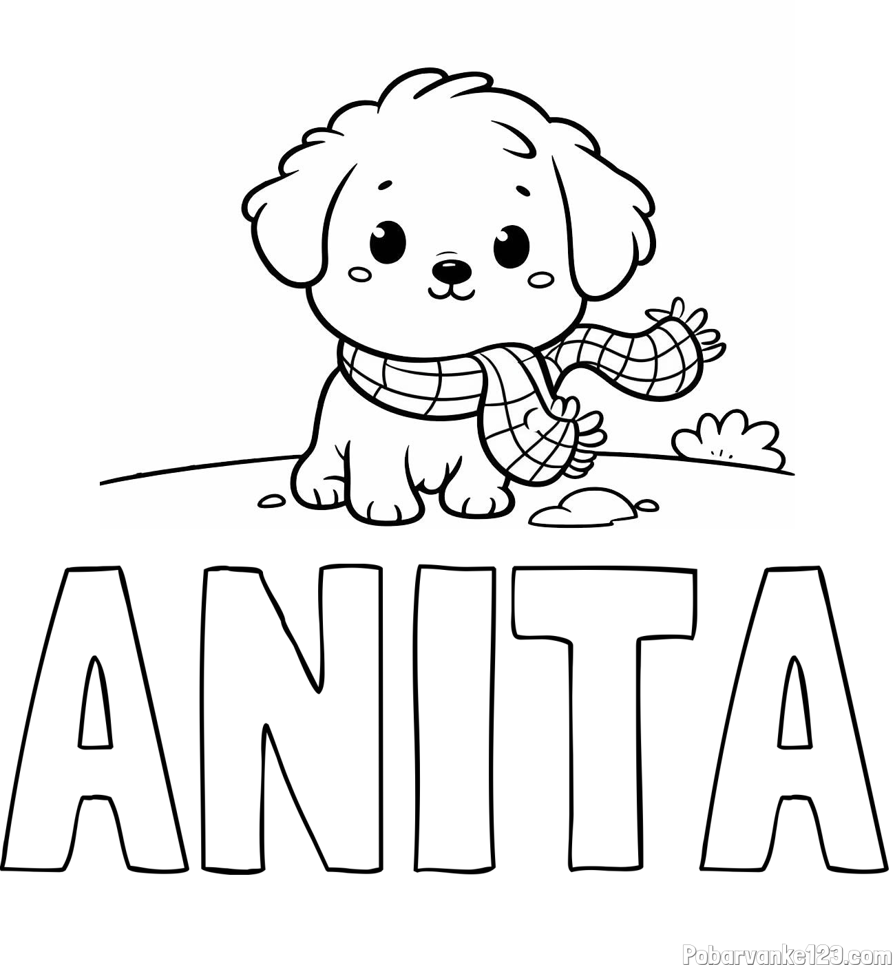 Pobarvanka imena ANITA in pobarvanka prikupnega psička