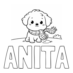Online izdelana pobarvanka - Pobarvanka imena ANITA in pobarvanka prikupnega psička