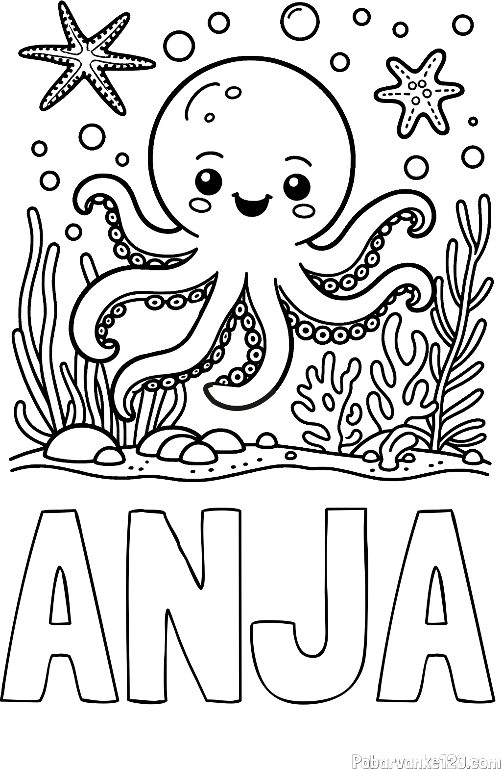 Pobarvanka imena ANJA in pobarvanka hobotnice