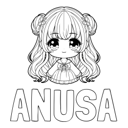 Online izdelana pobarvanka - Pobarvanka imena ANUSA in pobarvanka prikupne punčke v anime slogu