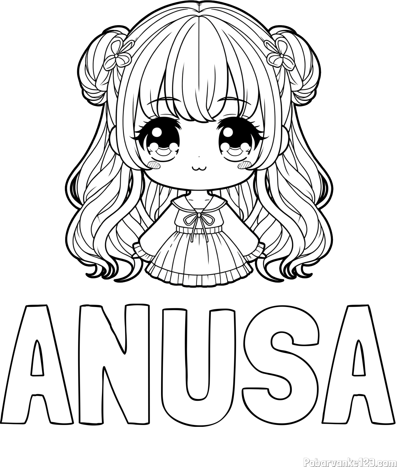 Pobarvanka imena ANUSA in pobarvanka prikupne punčke v anime slogu