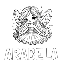 Online izdelana pobarvanka - Pobarvanka imena ARABELA in pobarvanka ljubke in nasmejane čarobne vile
