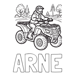 Online izdelana pobarvanka - Pobarvanka imena ARNE in pobarvanka motorista na štirikolesniku