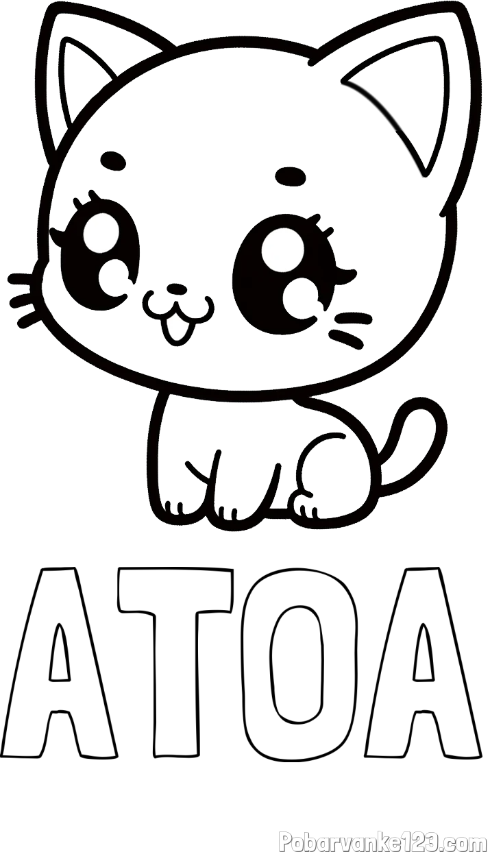 Pobarvanka imena ATOA in pobarvnaka ljubke muce v anime slogu
