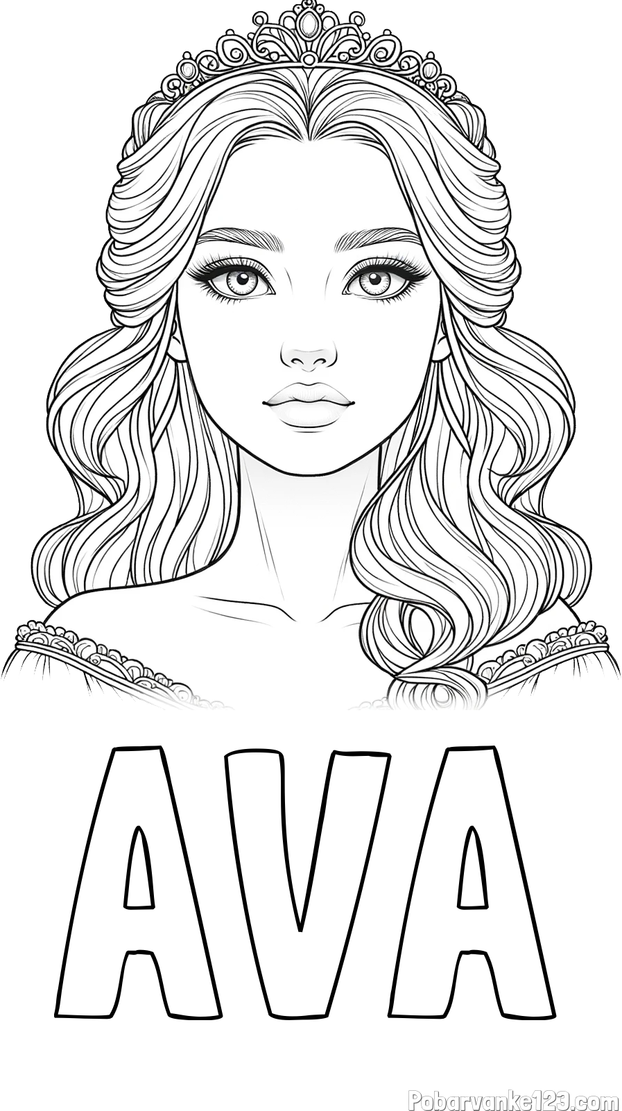 Pobarvanka imena AVA in pobarvanka ljubke princese s krono