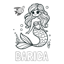 Online izdelana pobarvanka - Pobarvanka imena BARICA in pobarvanka male morske deklice in ribice